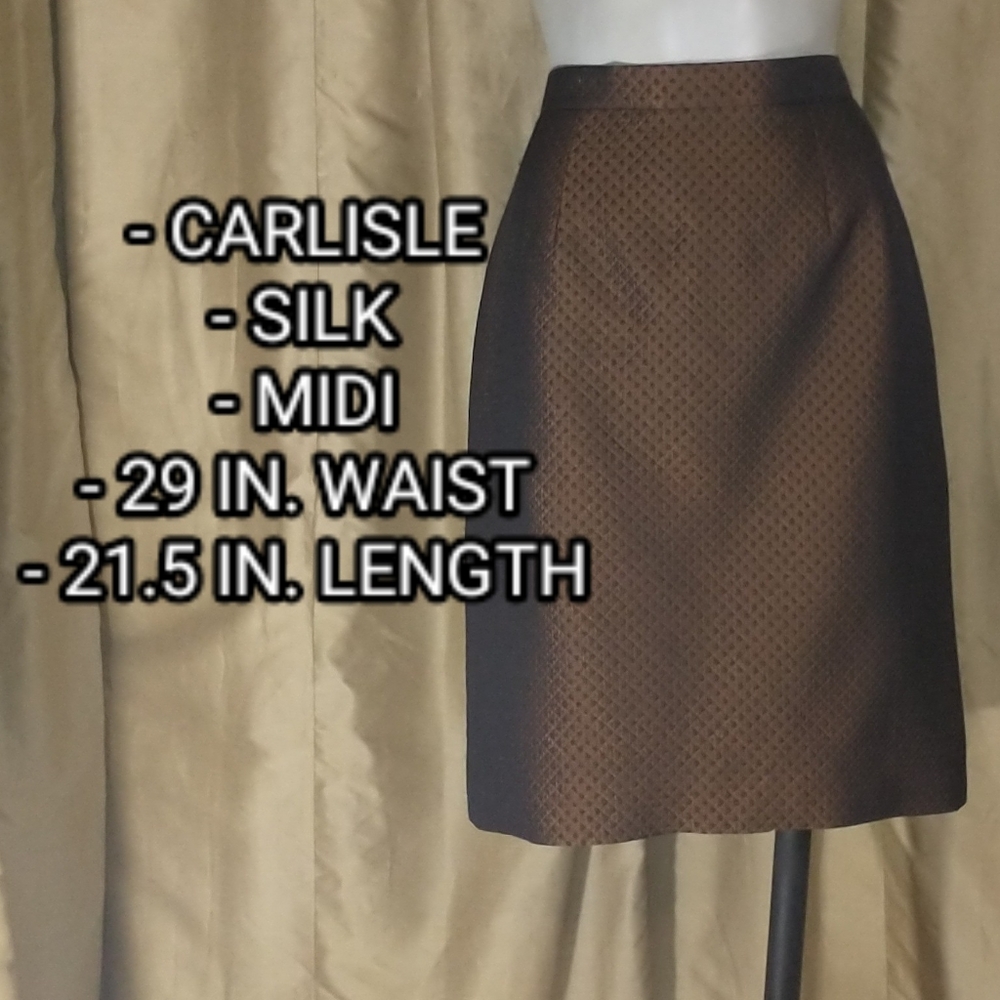 *SOLD* Carlisle Brown Argyle Silk Midi Skirt. Size 8.